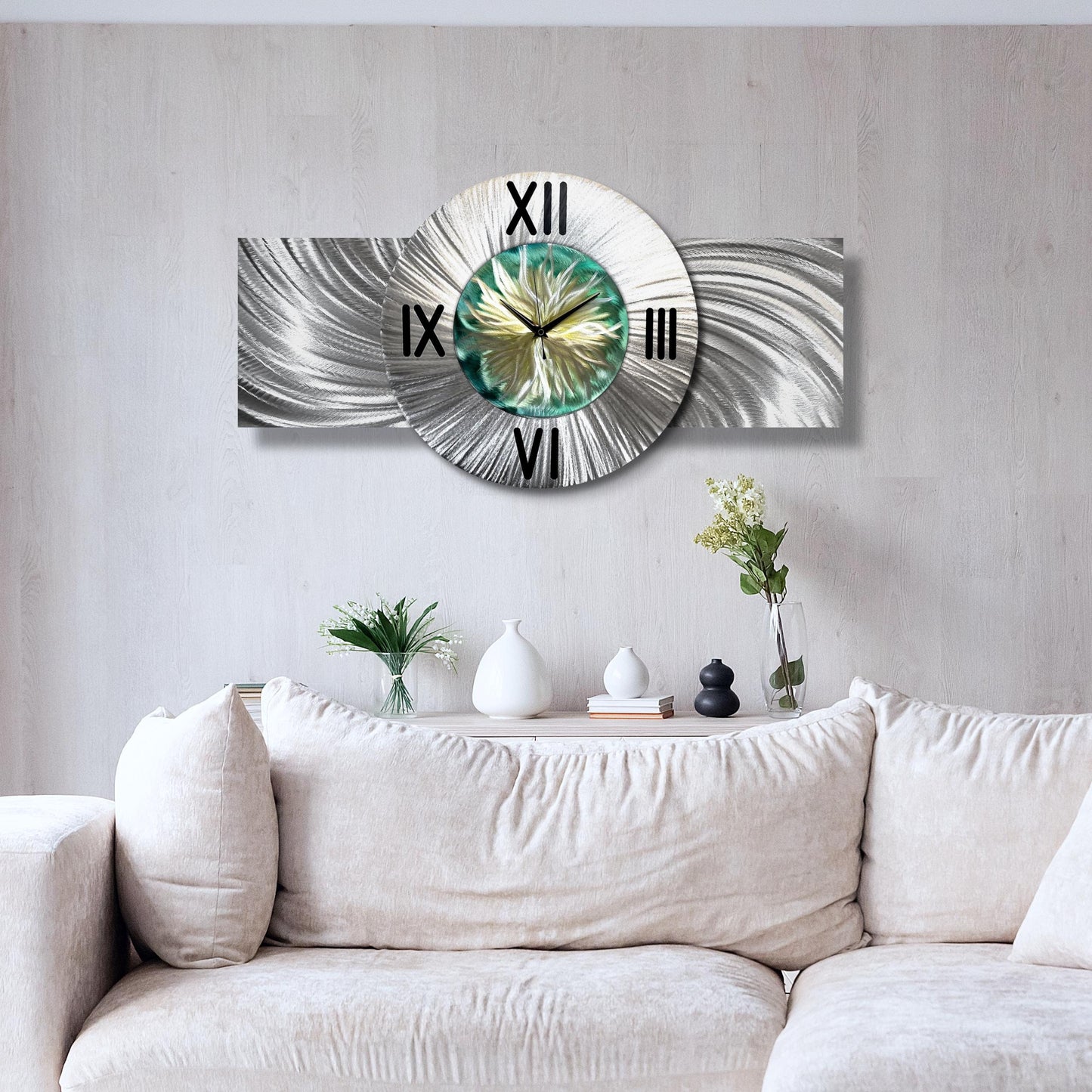 Flower Large Wall Clock Titled Sterling Bloom