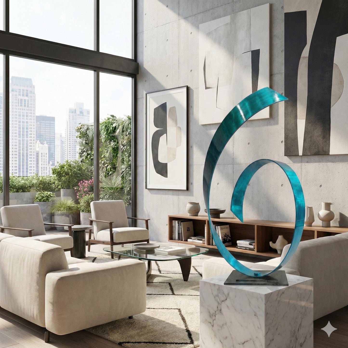 Teal Metal Sculpture: Contemporary Handcrafted Luxury Modern Decor