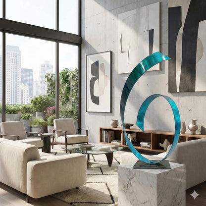 Teal Metal Sculpture: Contemporary Handcrafted Luxury Modern Decor