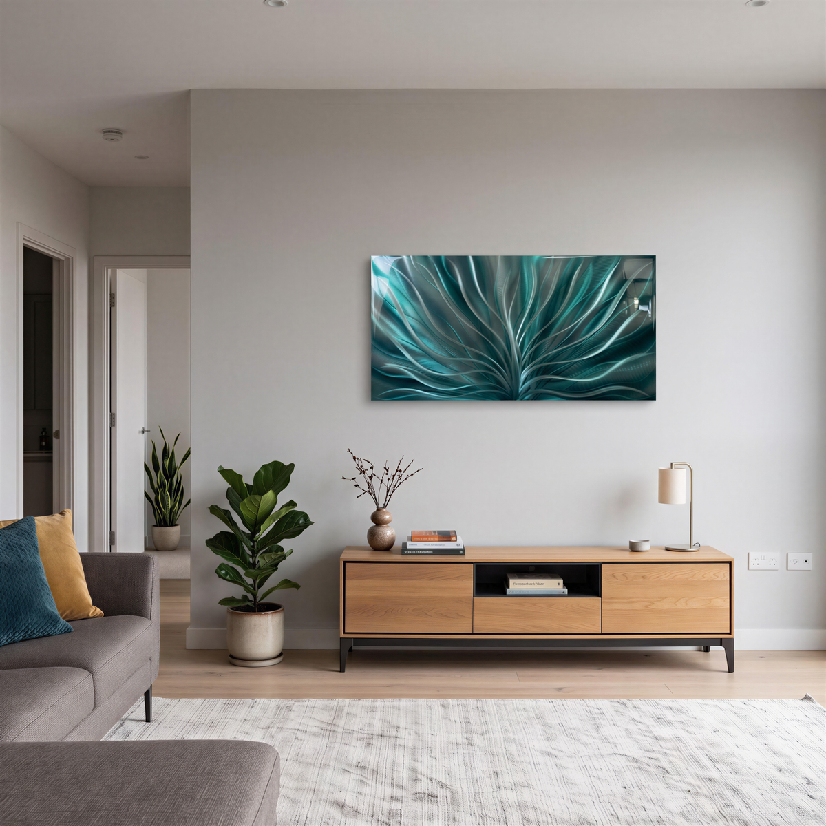a living room filled with furniture and a painting on the wall