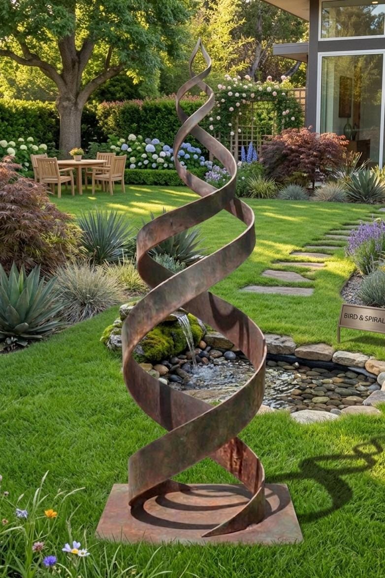 Garden Metal Sculpture with Rust Patina