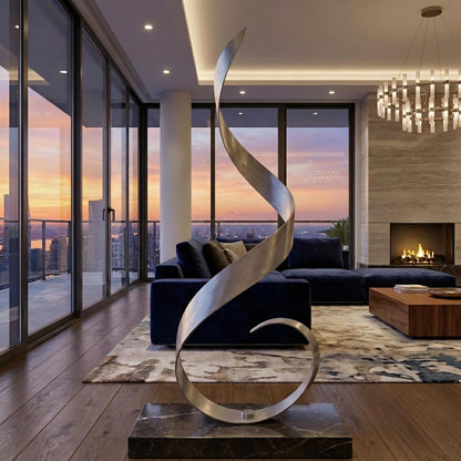 Abstract Metal Sculpture: Silver Handcrafted Luxury Modern Home Decor, Indoor, Outdoor