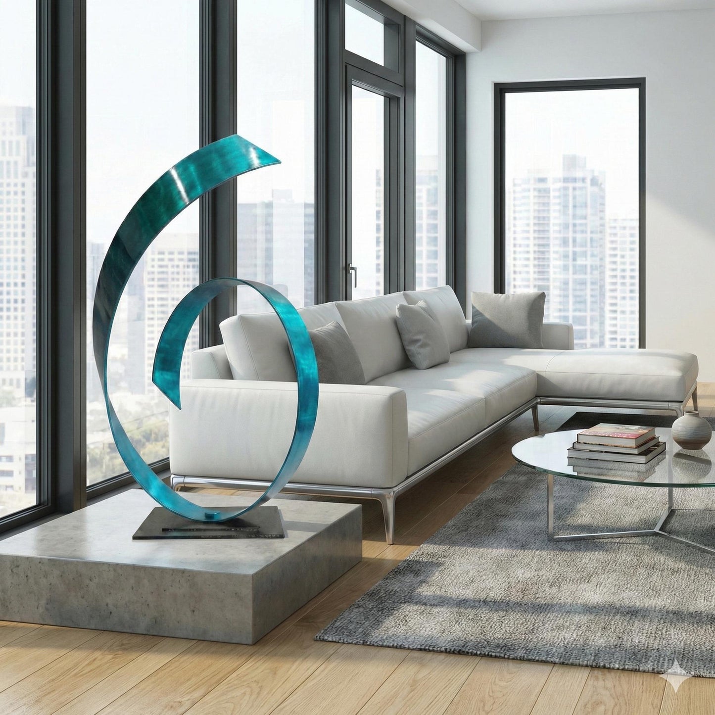 Teal Metal Sculpture: Contemporary Handcrafted Luxury Modern Decor
