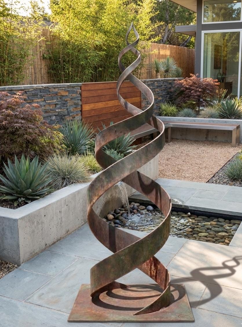 Garden Metal Sculpture with Rust Patina
