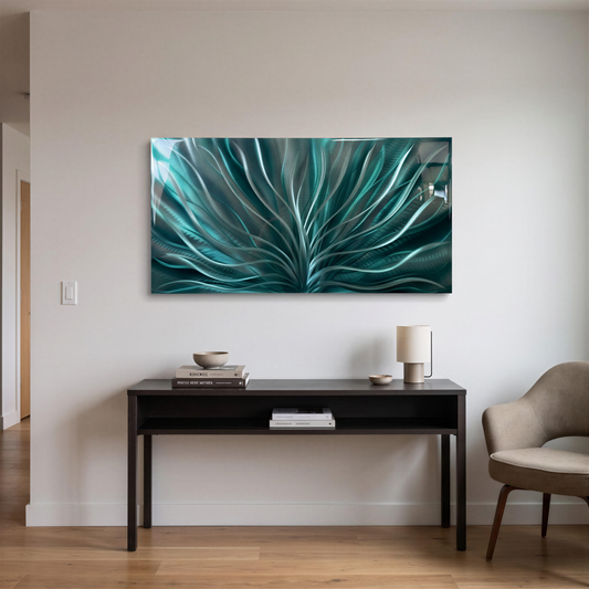 a painting on a wall above a table