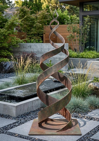 Garden Metal Sculpture with Rust Patina