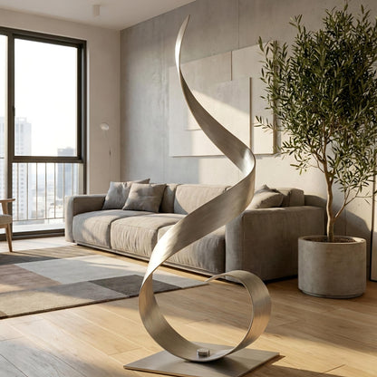 Abstract Metal Sculpture: Silver Handcrafted Luxury Modern Home Decor, Indoor, Outdoor