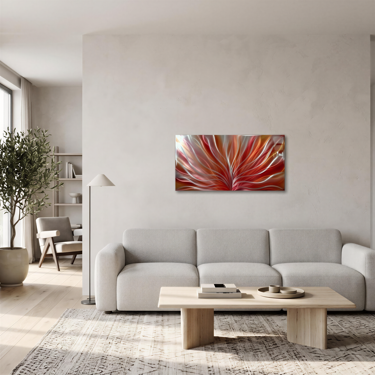 a living room with a couch and a coffee table