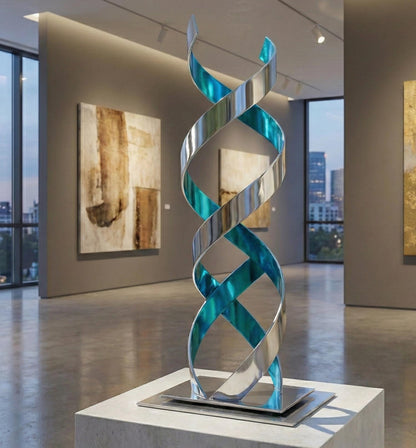 Abstract Metal Sculpture: Handcrafted Luxury Ribbon Twist Modern Home Decor