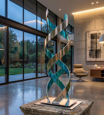 Abstract Metal Sculpture: Handcrafted Luxury Ribbon Twist Modern Home Decor