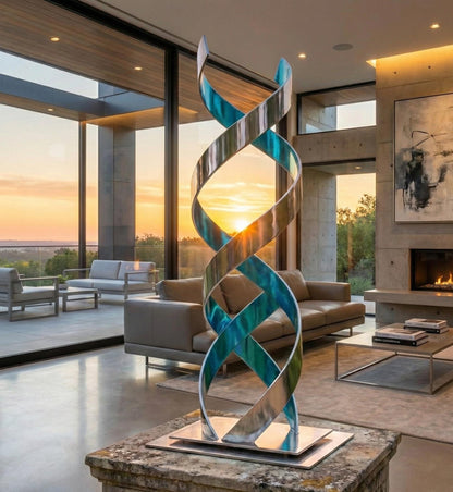 Abstract Metal Sculpture: Handcrafted Luxury Ribbon Twist Modern Home Decor