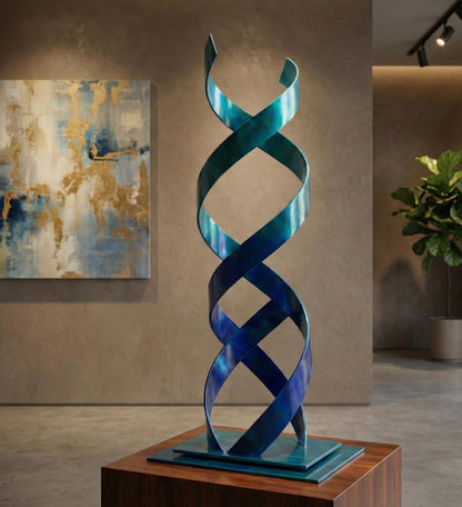 Abstract Metal Sculpture: Handcrafted Luxury Ribbon Twist Modern Home Decor