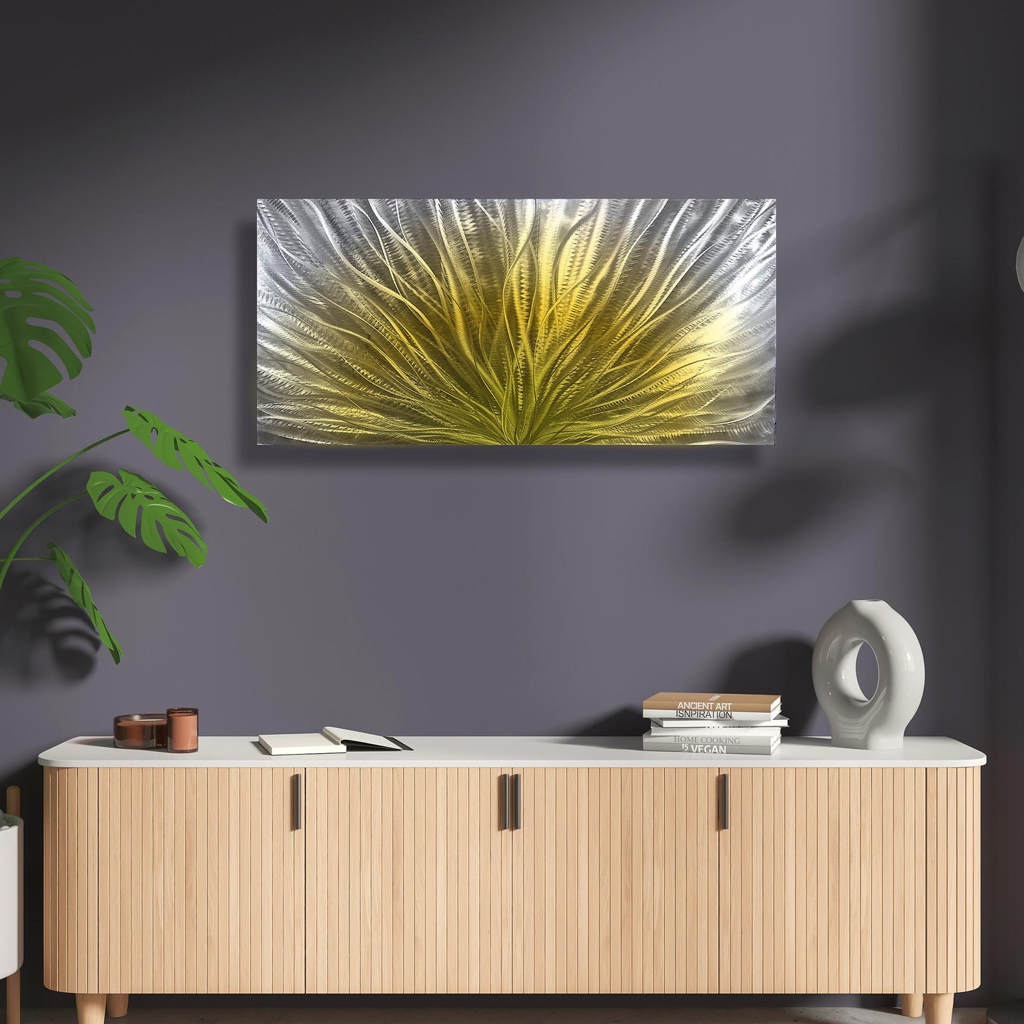 Abstract Metal Wall Art: Gold Silver Wall Sculpture, Modern Home Decor