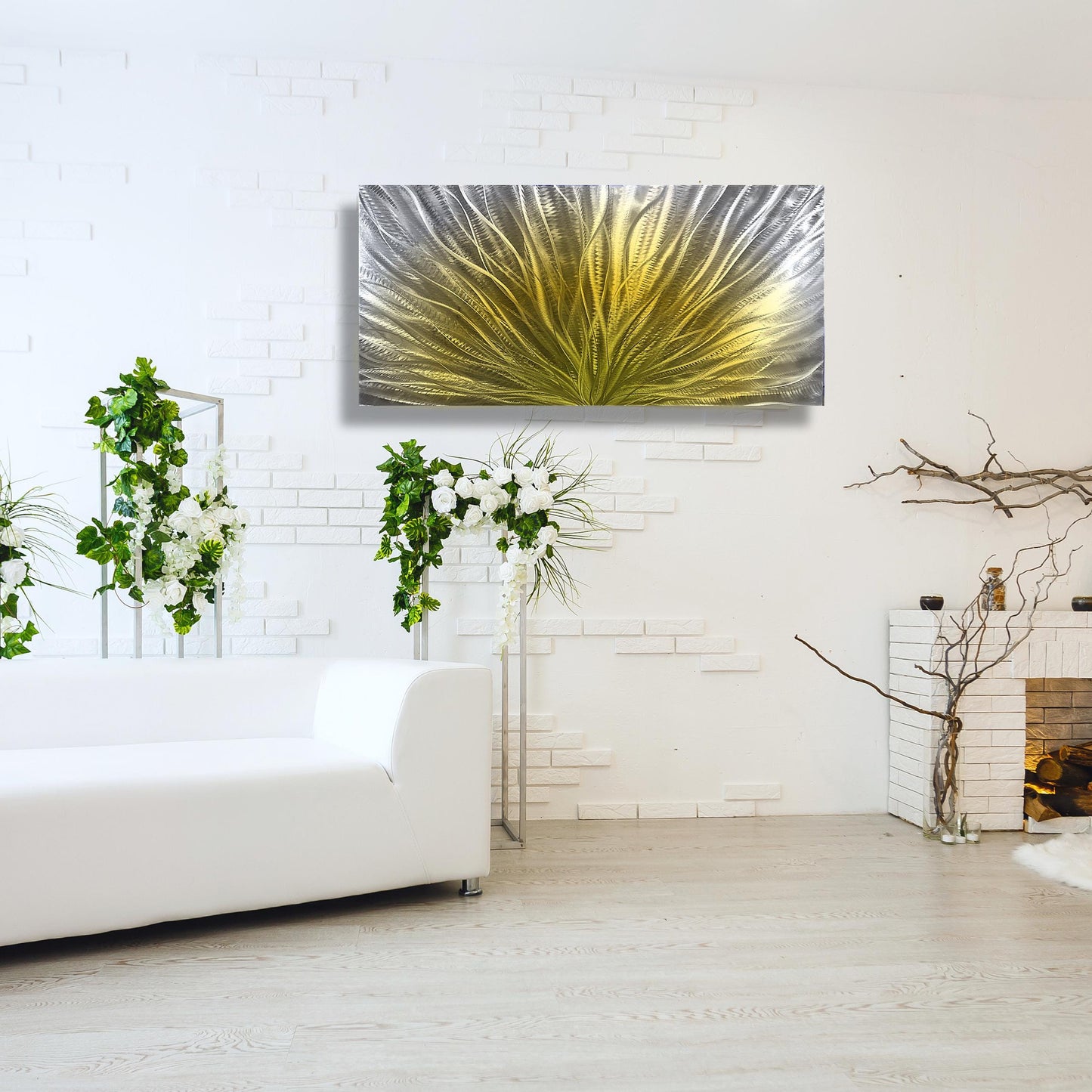 Abstract Metal Wall Art: Gold Silver Wall Sculpture, Modern Home Decor