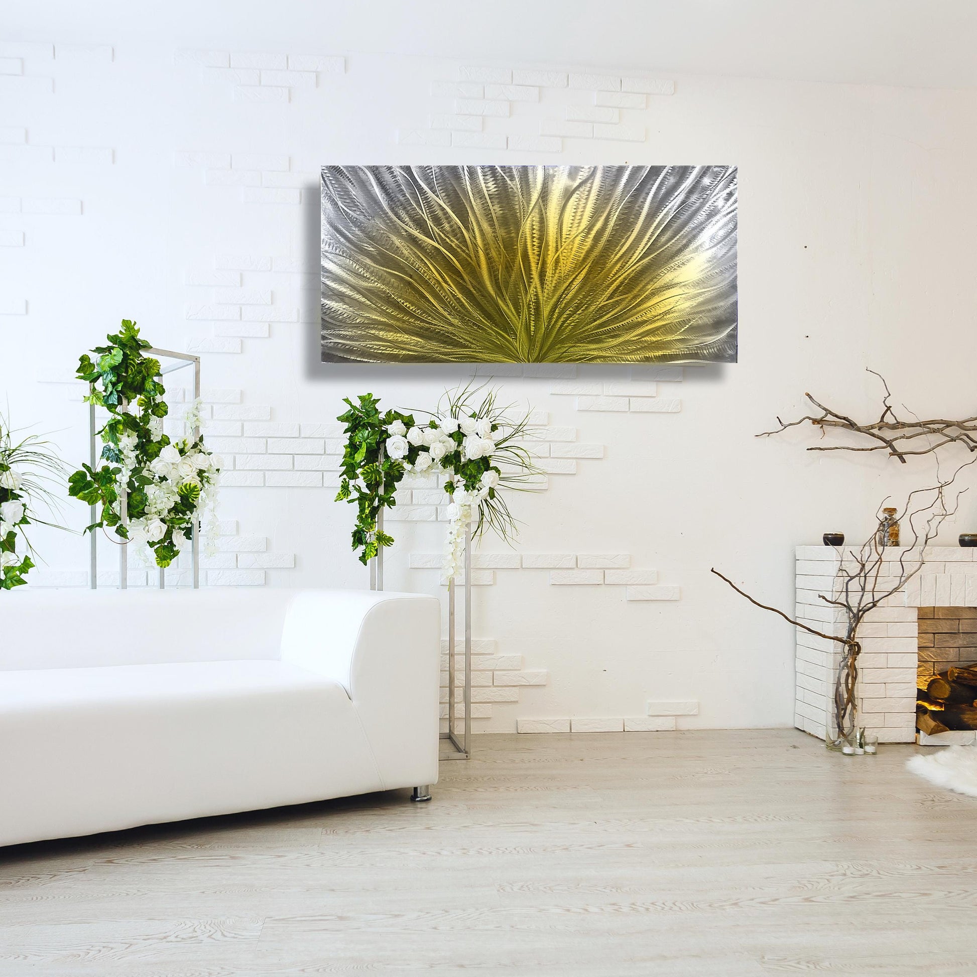 Abstract Metal Wall Art: Gold Silver Wall Sculpture, Modern Home Decor