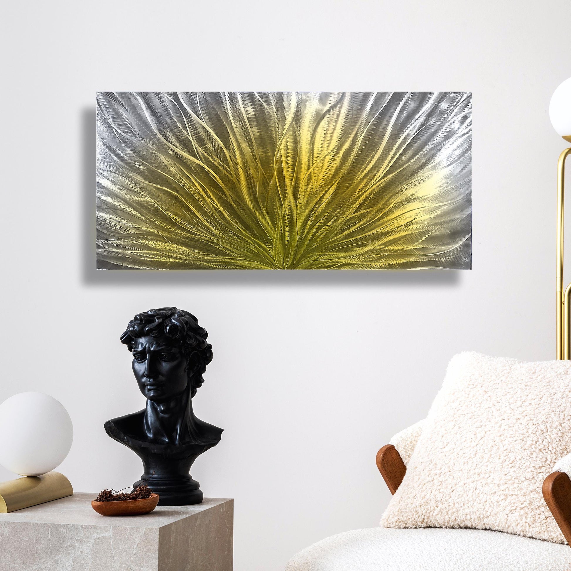 Abstract Metal Wall Art: Gold Silver Wall Sculpture, Modern Home Decor
