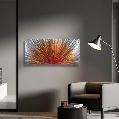 Abstract Metal Wall Art: Silver Red Orange Wall Sculpture, Modern Home Decor