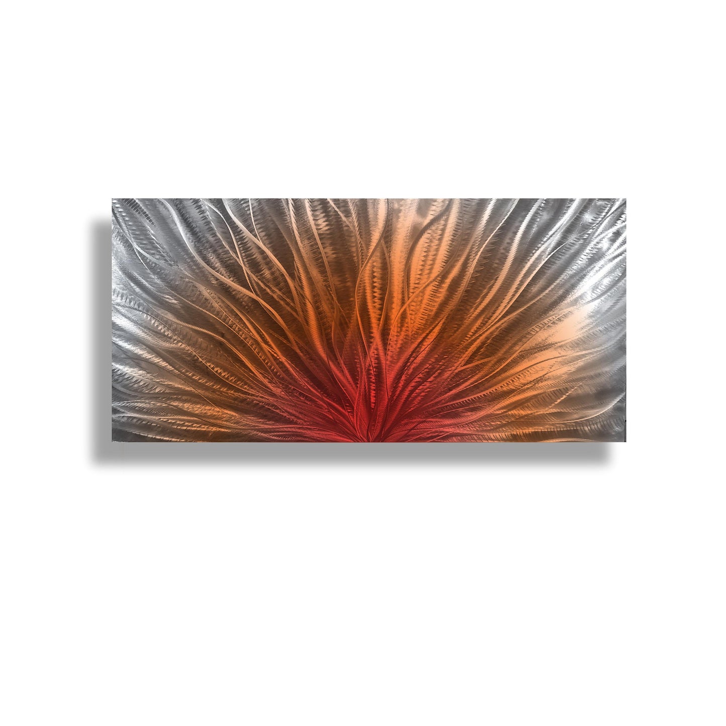 Abstract Metal Wall Art: Silver Red Orange Wall Sculpture, Modern Home Decor