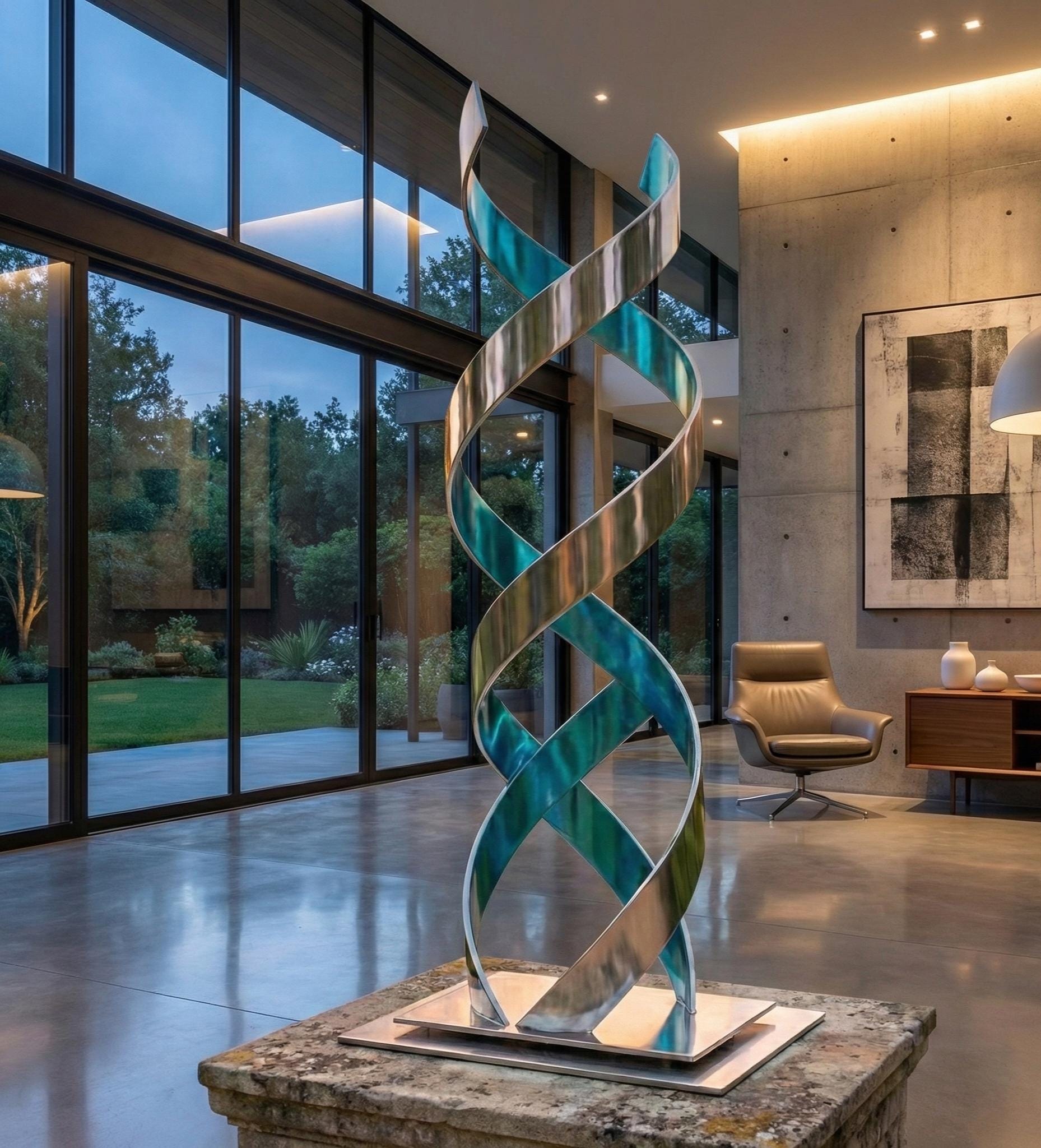 Abstract Sculpture: Luxury Metal Art Modern Decor DNA Twist