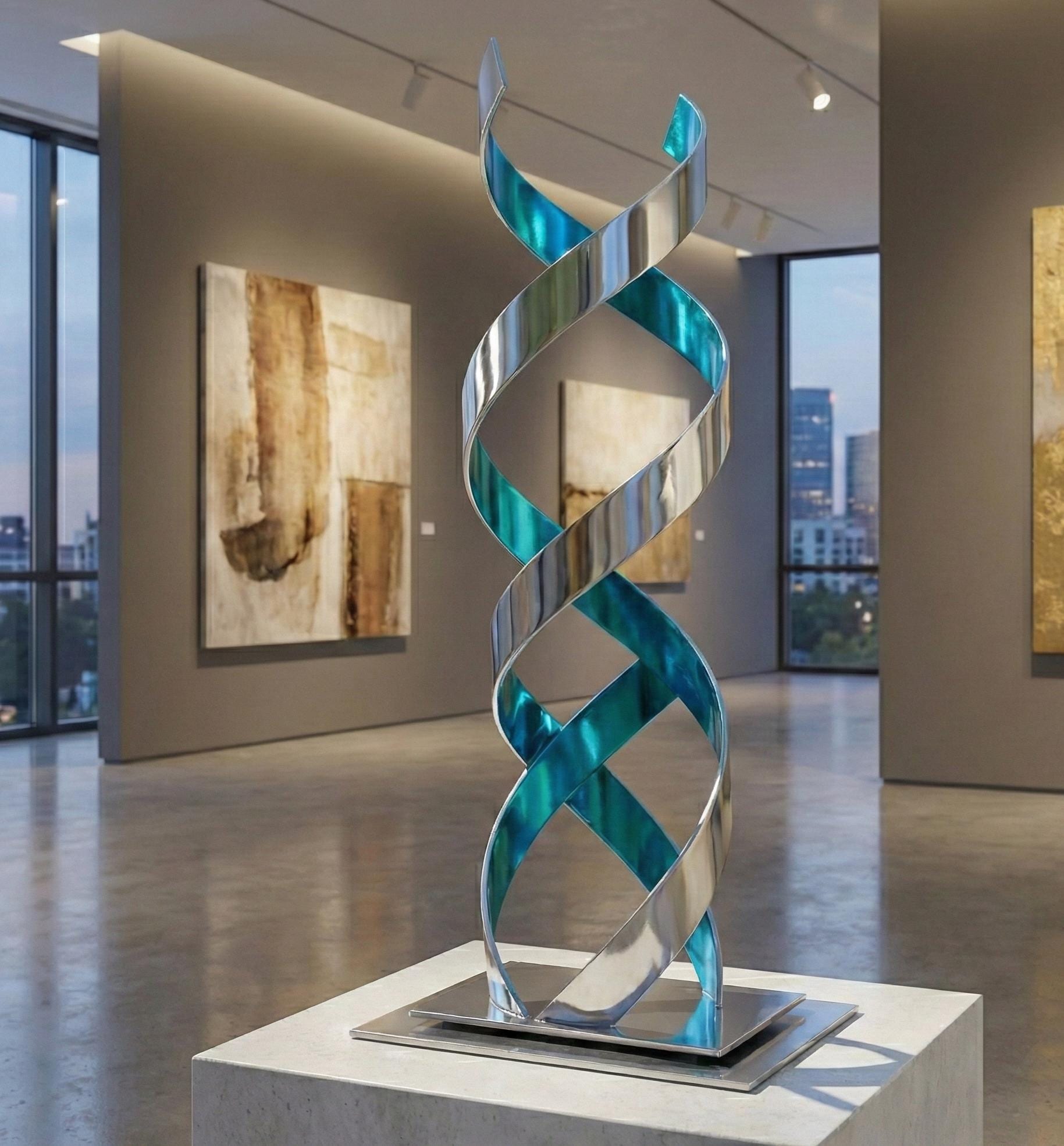 Abstract Sculpture: Luxury Metal Art Modern Decor DNA Twist