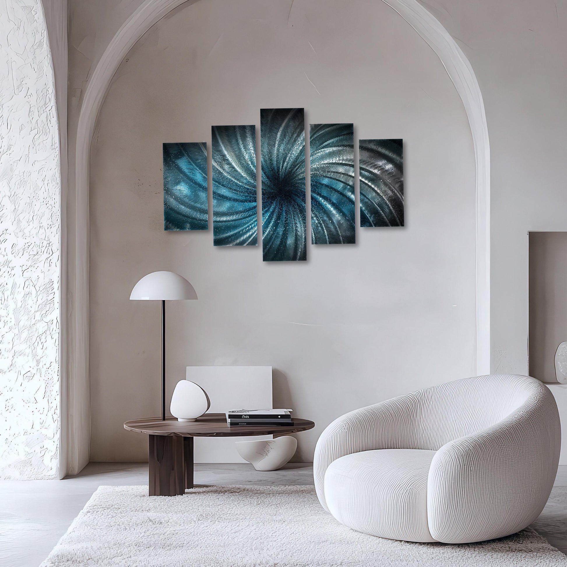 Blue Crushed Glass Metal Wall Art Set: Abstract Modern Sculpture