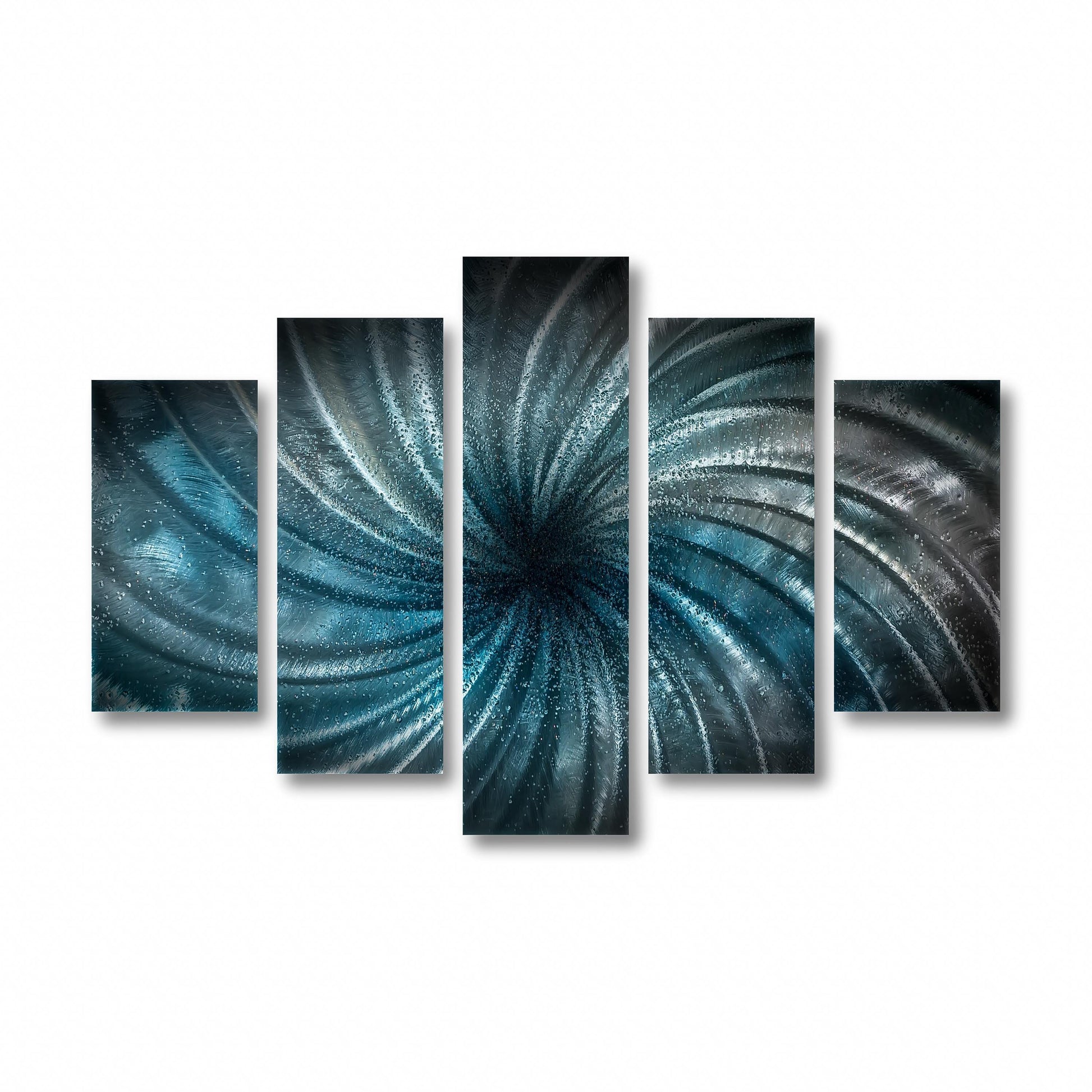 Blue Crushed Glass Metal Wall Art Set: Abstract Modern Sculpture
