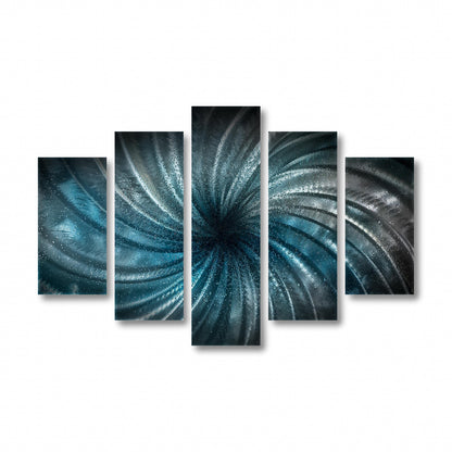 Blue Crushed Glass Metal Wall Art Set: Abstract Modern Sculpture