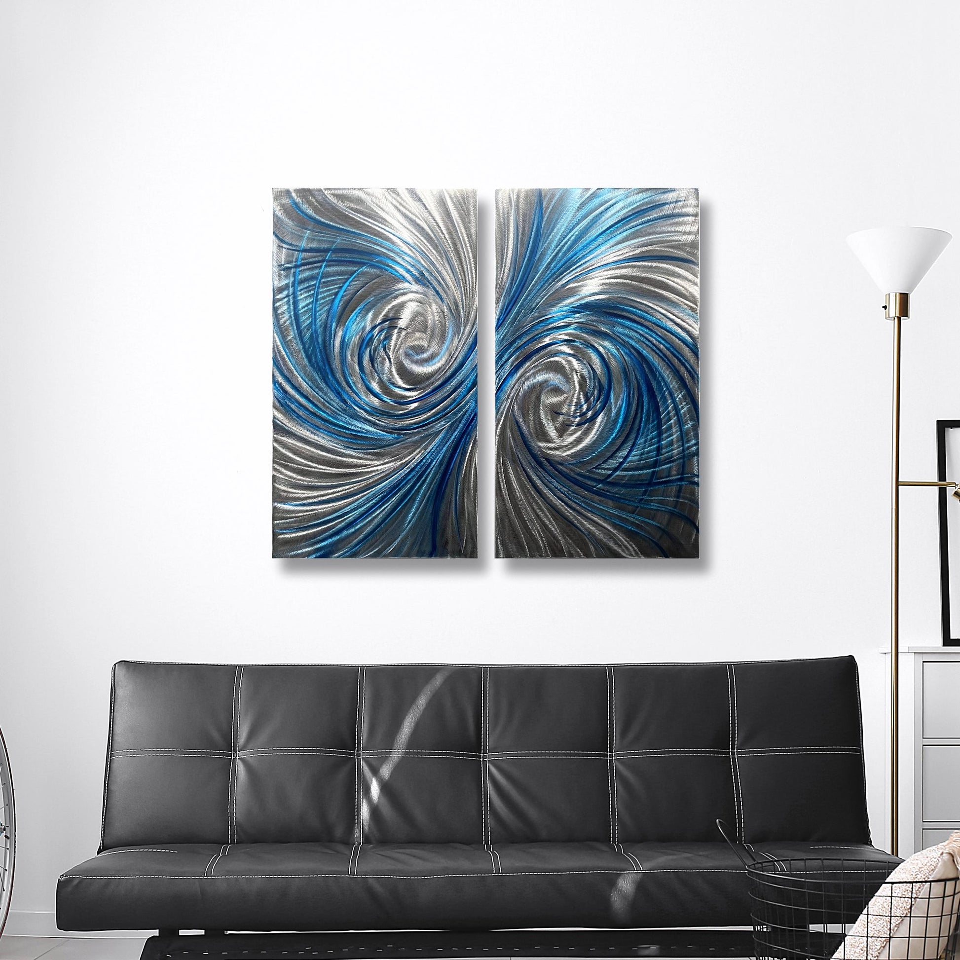 Blue Metal Wall Art: Handcrafted Modern Abstract Wall Sculpture (Set of 2)