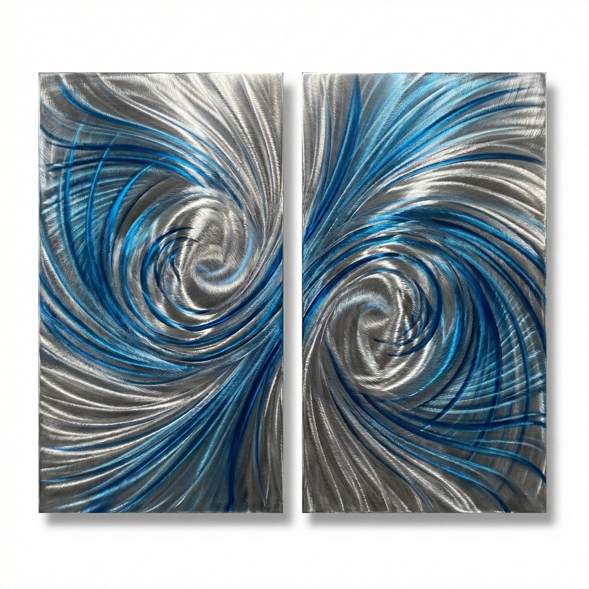 Blue Metal Wall Art: Handcrafted Modern Abstract Wall Sculpture (Set of 2)