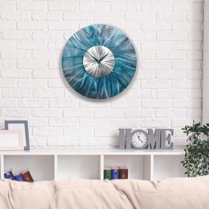 Blue Metal Wall Clock: Unique Abstract Wall Sculpture, 24"