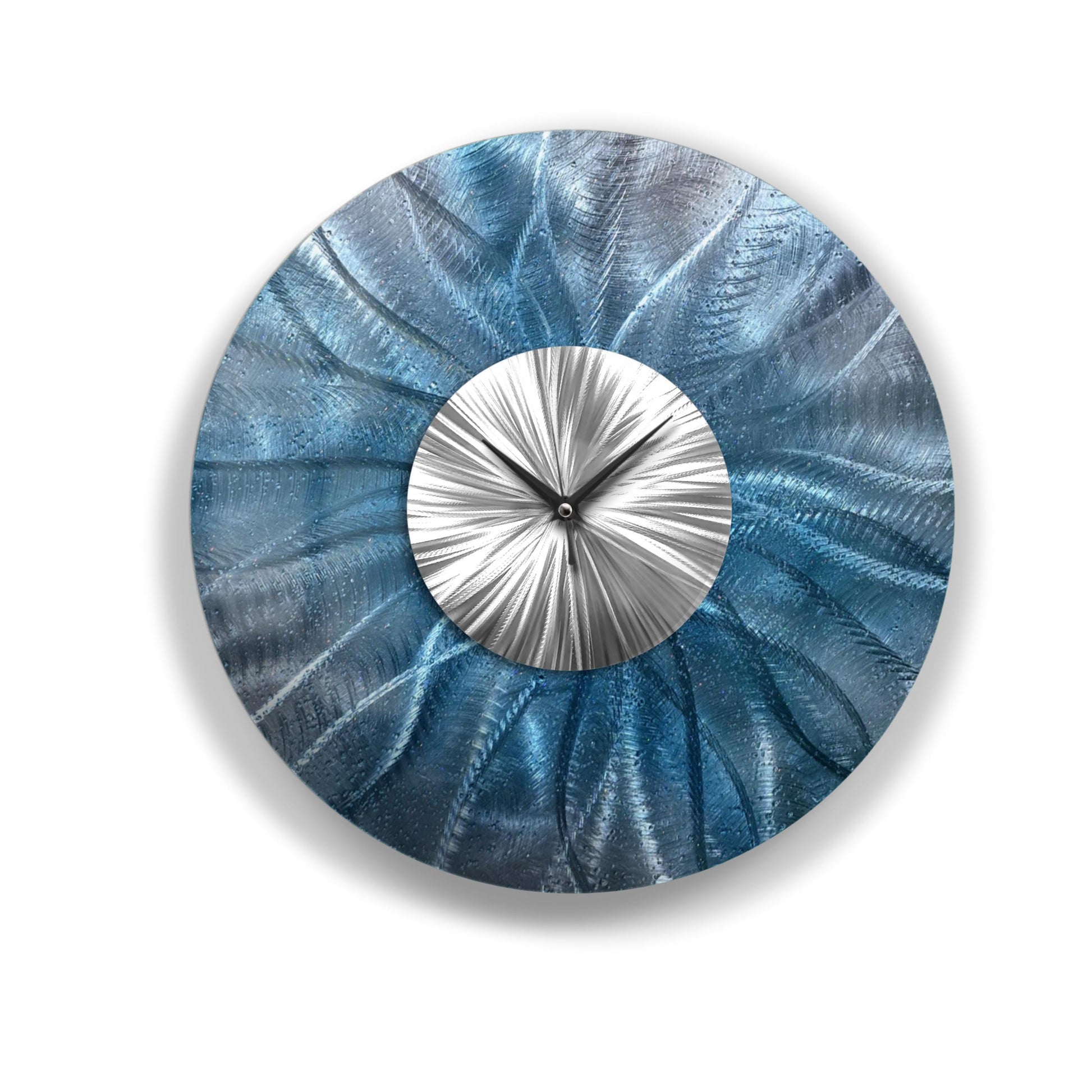 Blue Metal Wall Clock: Unique Abstract Wall Sculpture, 24"