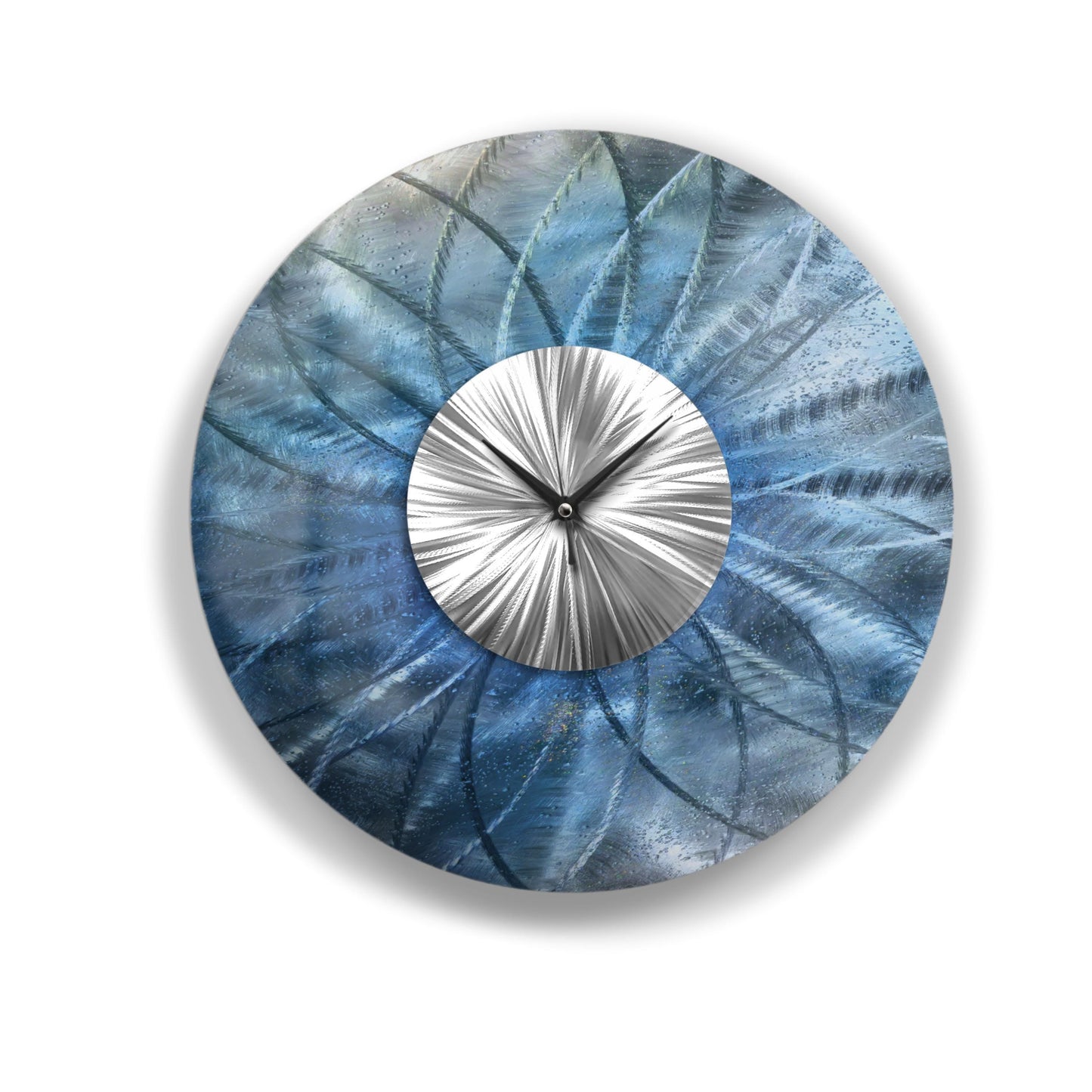 Blue Wall Clock: Unique Abstract Modern Metal Wall Sculpture, 24"