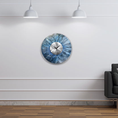 Blue Wall Clock: Unique Abstract Modern Metal Wall Sculpture, 24"