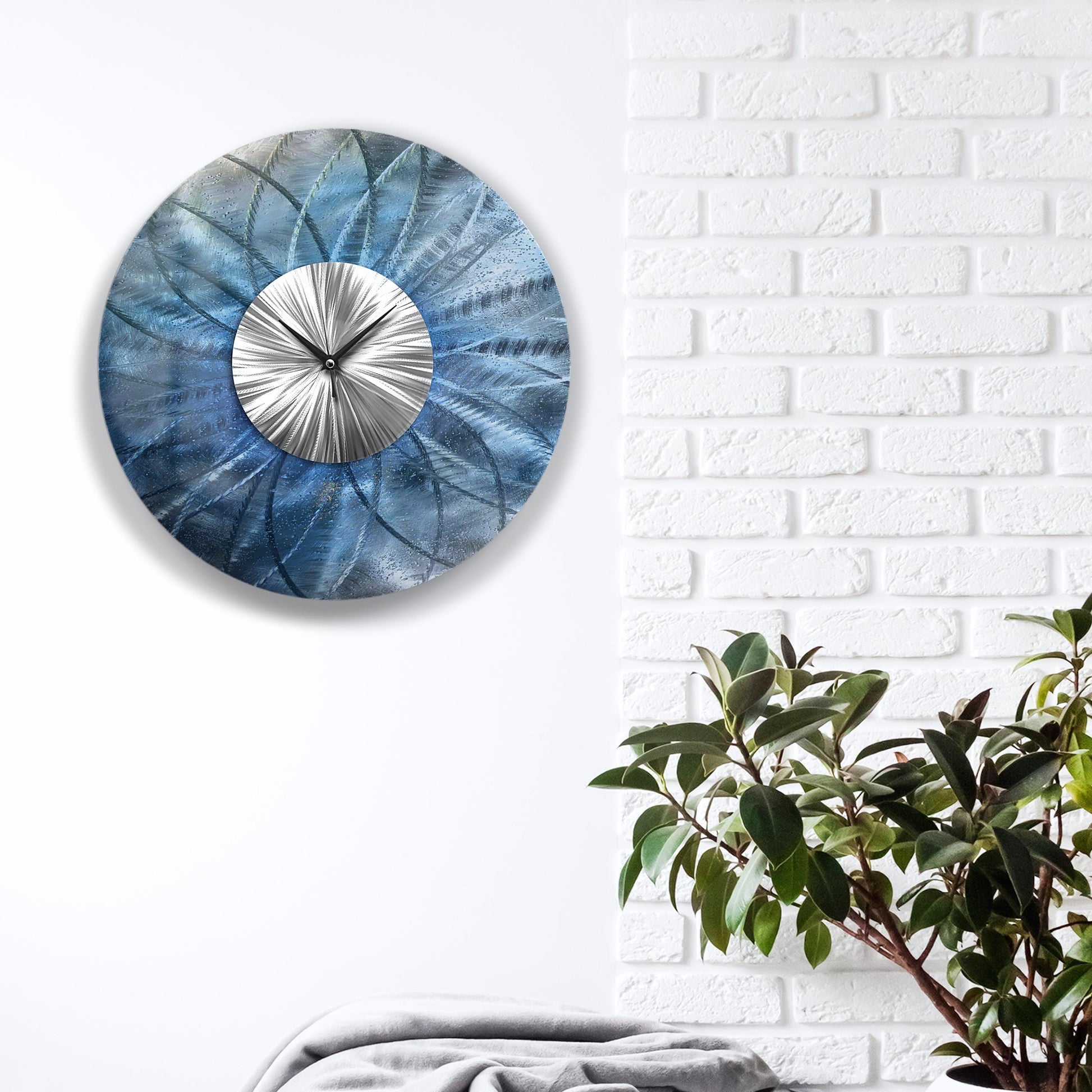 Blue Wall Clock: Unique Abstract Modern Metal Wall Sculpture, 24"