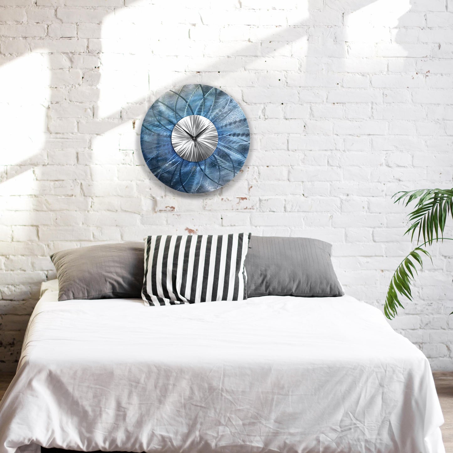 Blue Wall Clock: Unique Abstract Modern Metal Wall Sculpture, 24"