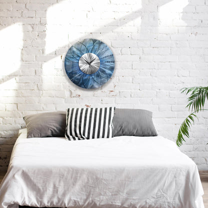 Blue Wall Clock: Unique Abstract Modern Metal Wall Sculpture, 24"