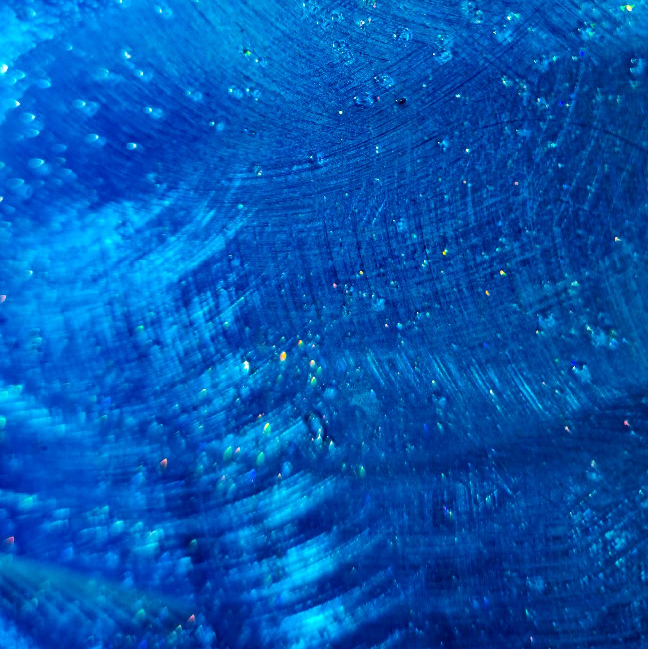 Large Wall Clock Metal Sculpture Set: Infused Crushed Glass Blue and Silver