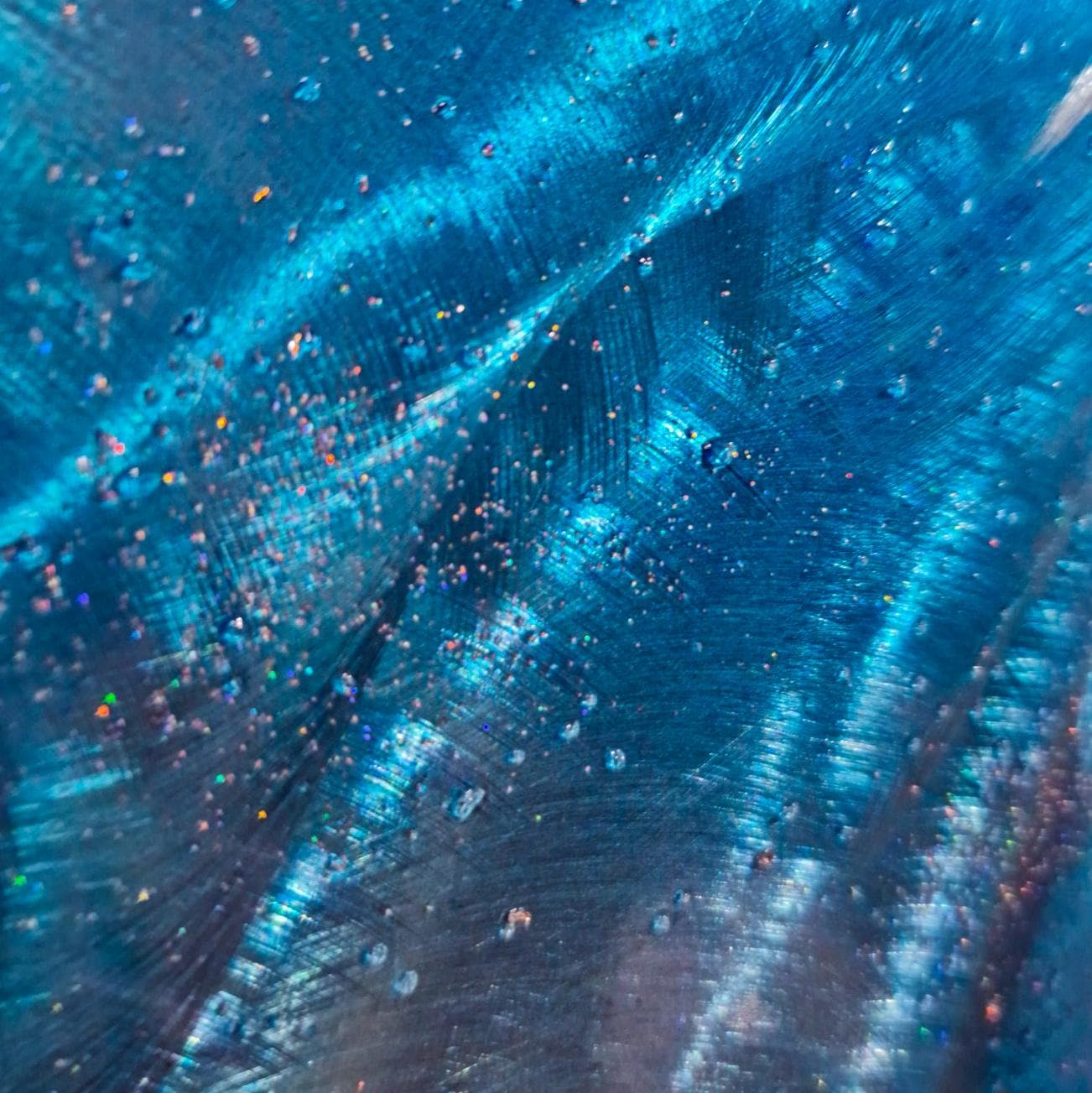 Large Wall Clock Metal Sculpture Set: Infused Crushed Glass Blue and Silver