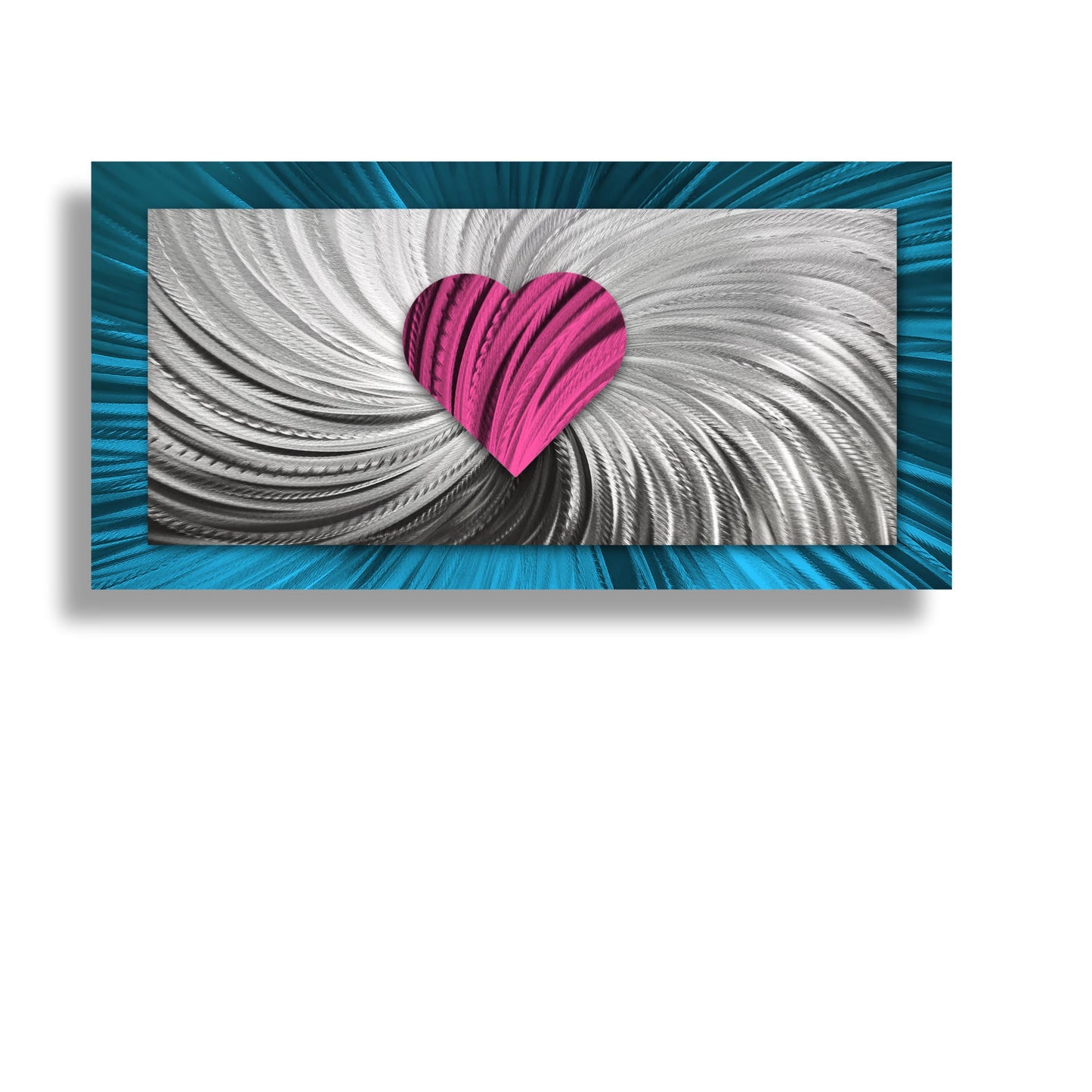 Metal Artwork Heart Contemporary Art, Wall Sculpture, Metallic Blue Pink Art for Modern Decor 100x50cm
