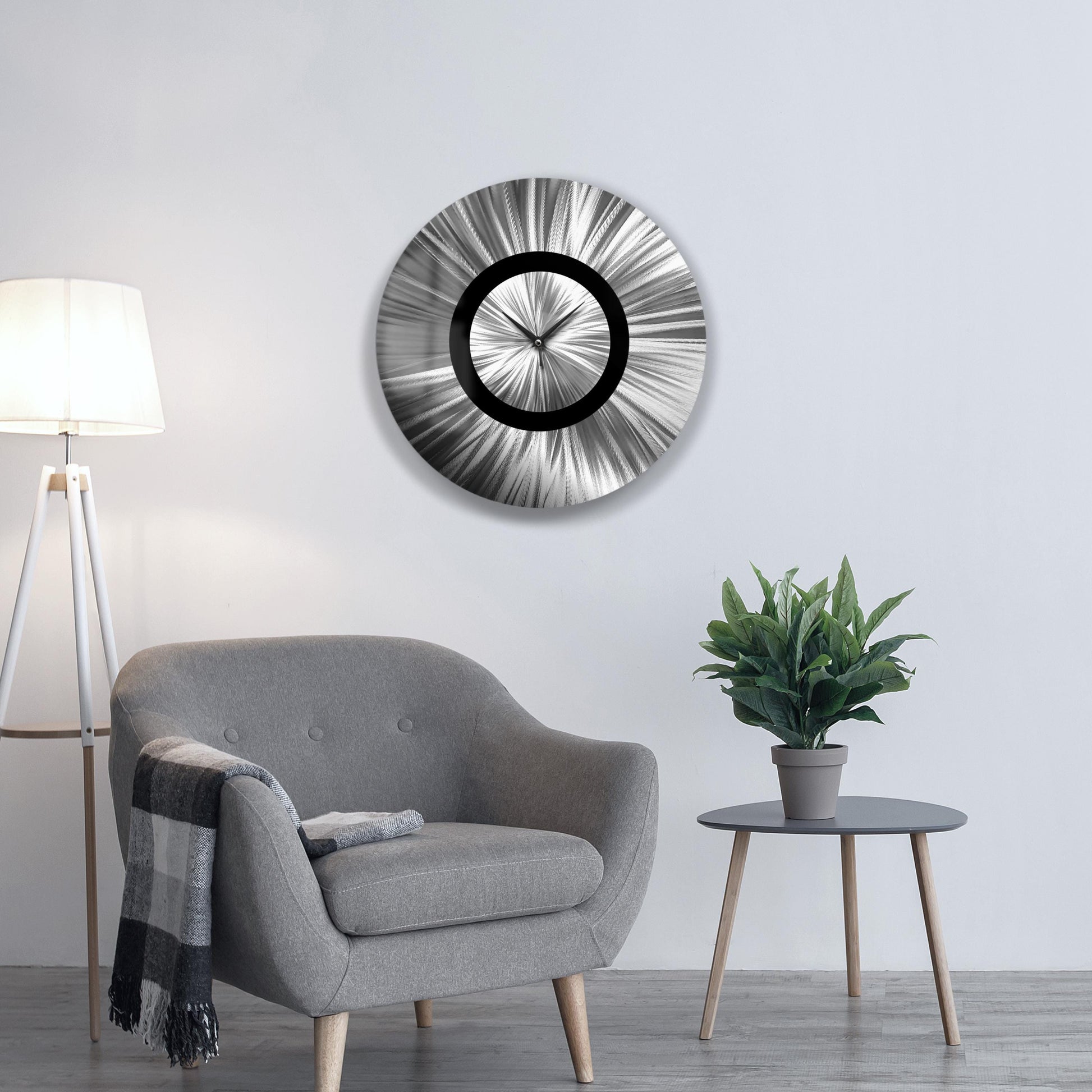 Metal Wall Clock: Abstract Modern Silver Wall Sculpture, 24"