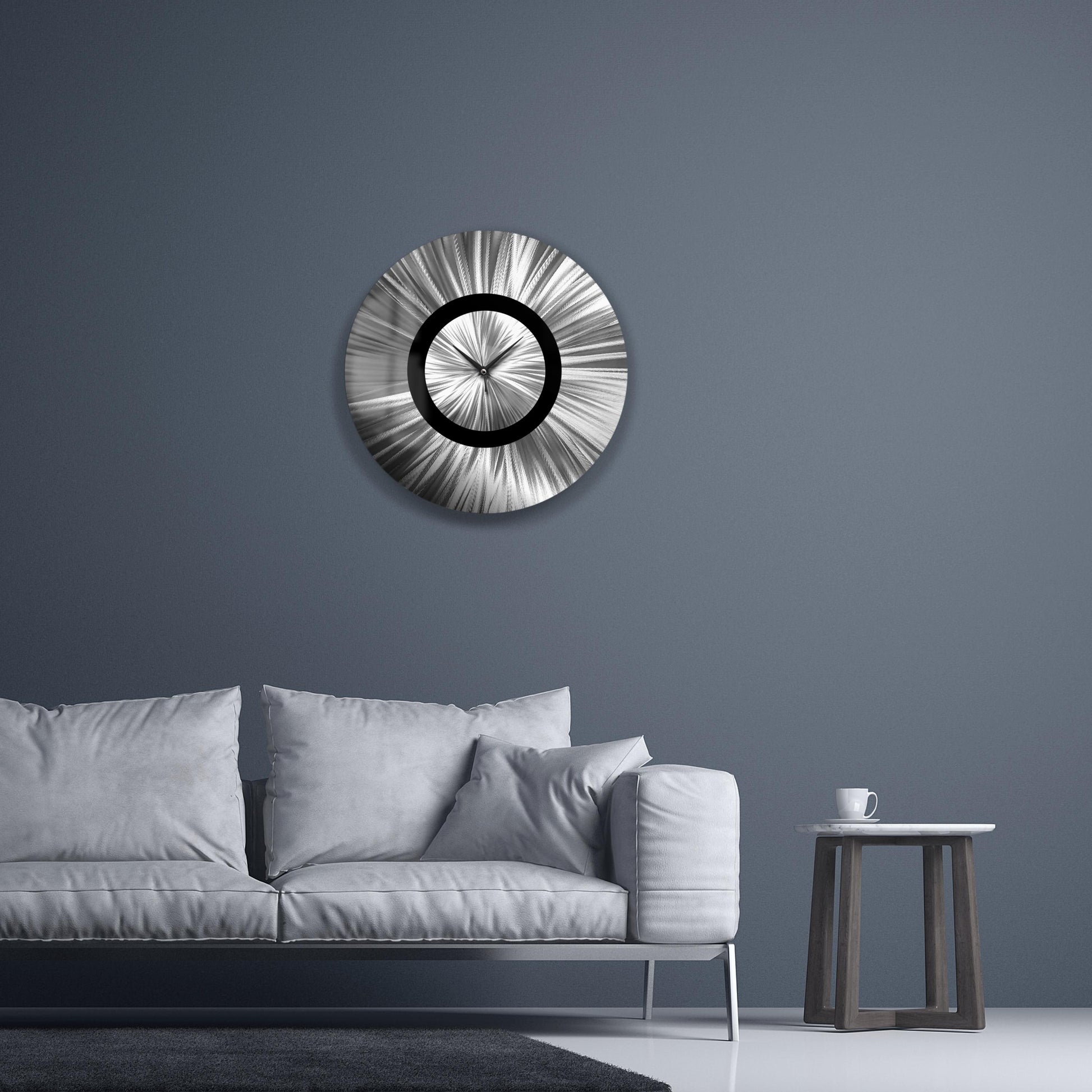 Metal Wall Clock: Abstract Modern Silver Wall Sculpture, 24"