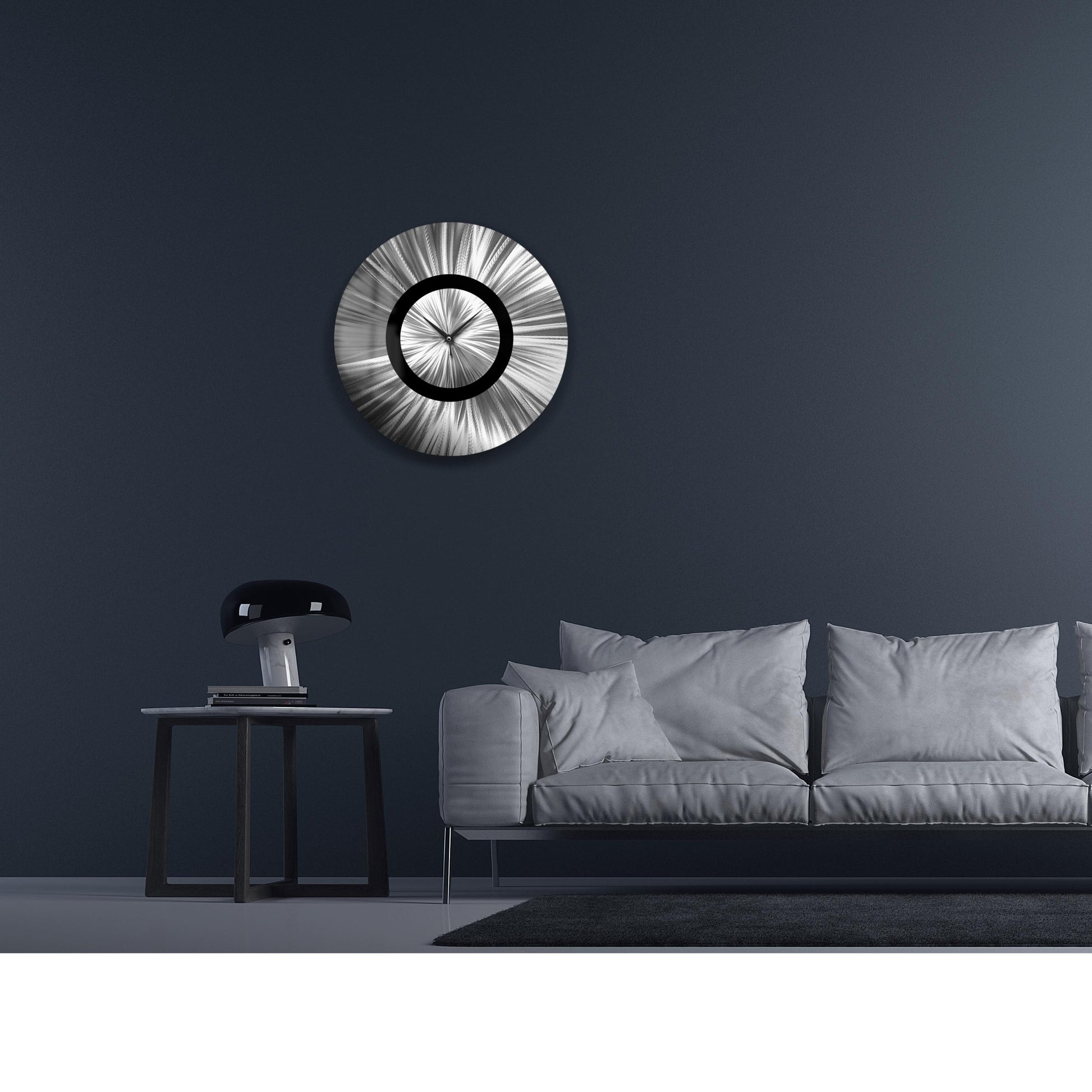 Metal Wall Clock: Abstract Modern Silver Wall Sculpture, 24"