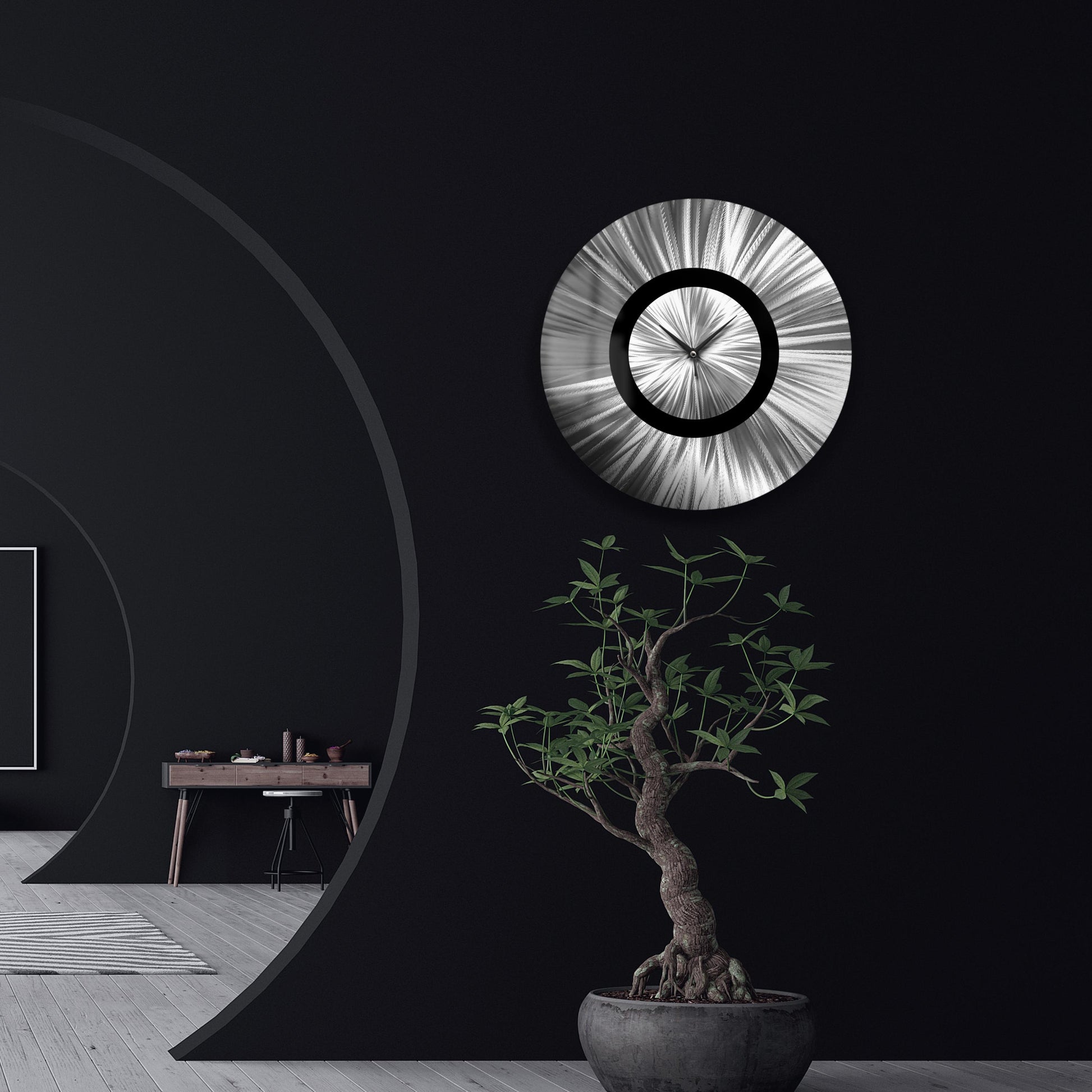 Metal Wall Clock: Abstract Modern Silver Wall Sculpture, 24"