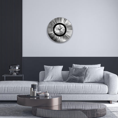Metal Wall Clock: Abstract Modern Silver Wall Sculpture, 24"
