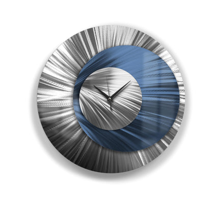 Metal Wall Clock: Spiral Abstract Modern Silver Wall Sculpture, 24"