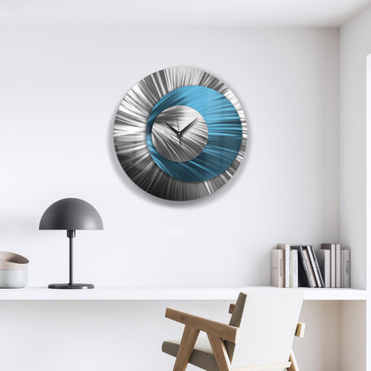Metal Wall Clock: Spiral Abstract Modern Silver Wall Sculpture, 24"