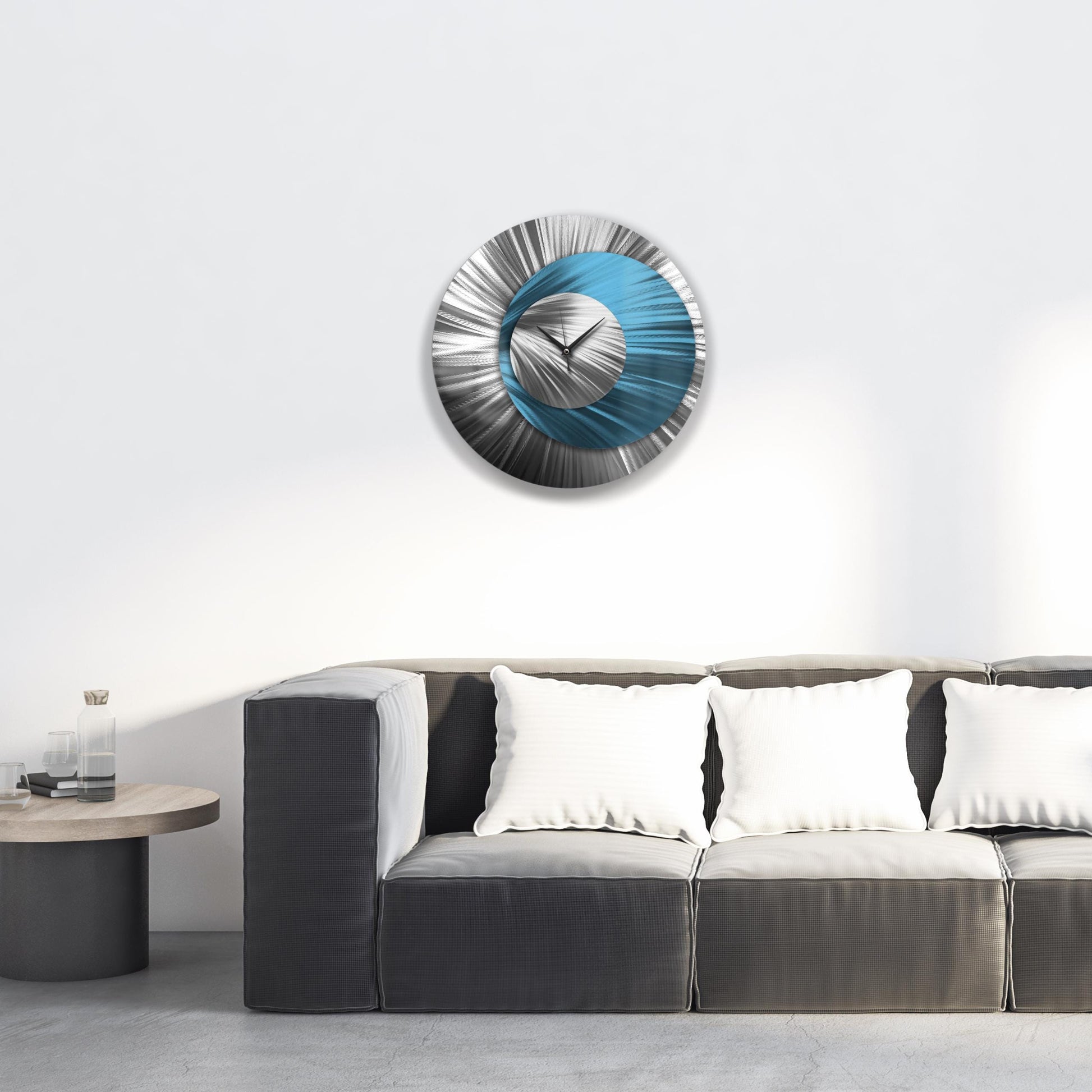 Metal Wall Clock: Spiral Abstract Modern Silver Wall Sculpture, 24"