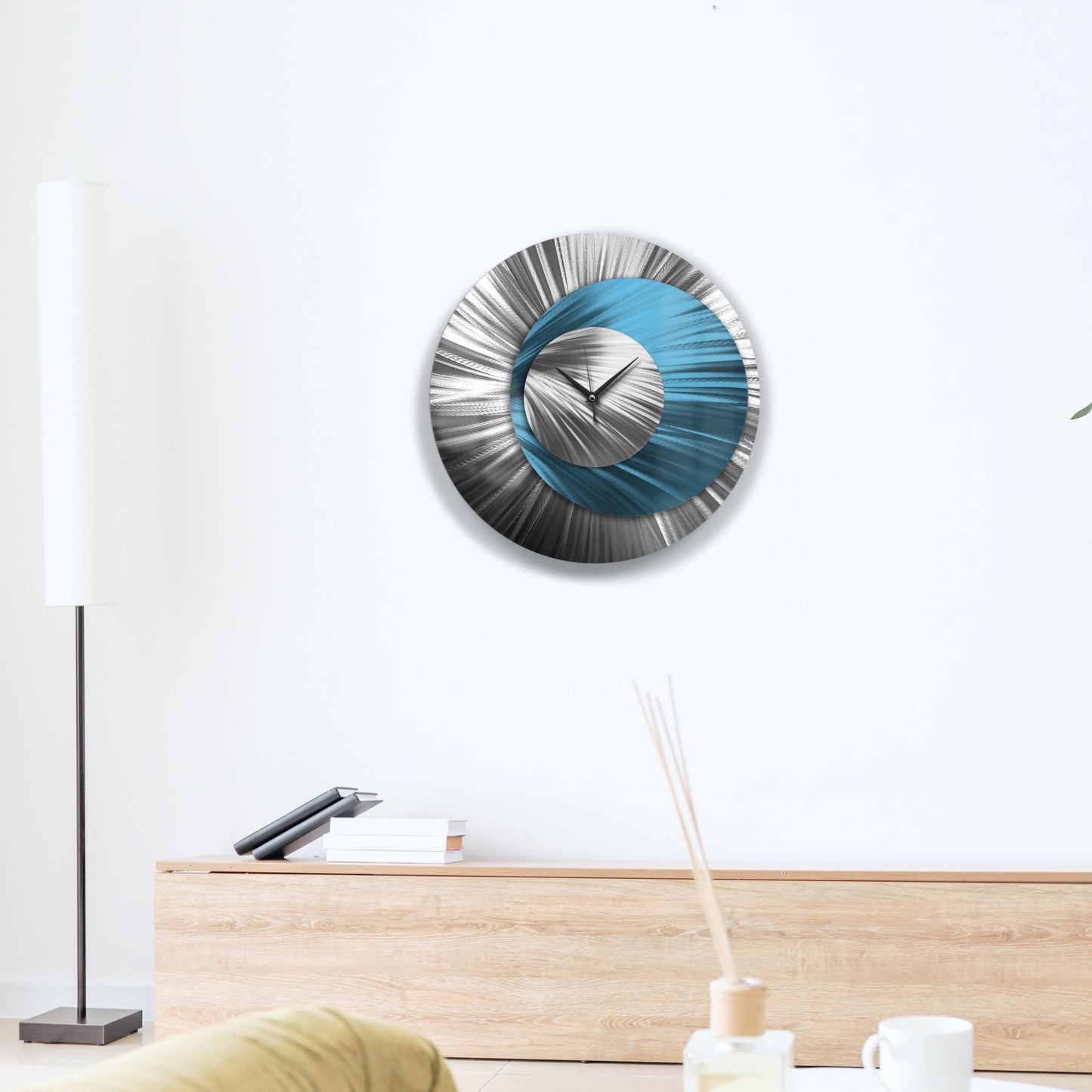 Metal Wall Clock: Spiral Abstract Modern Silver Wall Sculpture, 24"