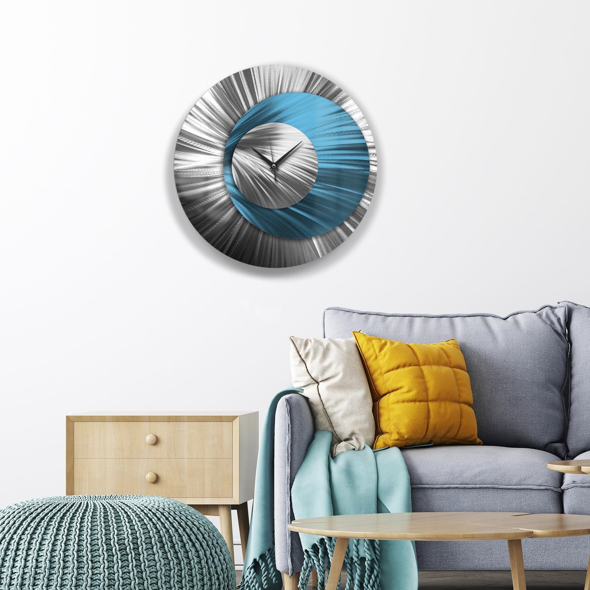 Metal Wall Clock: Spiral Abstract Modern Silver Wall Sculpture, 24"