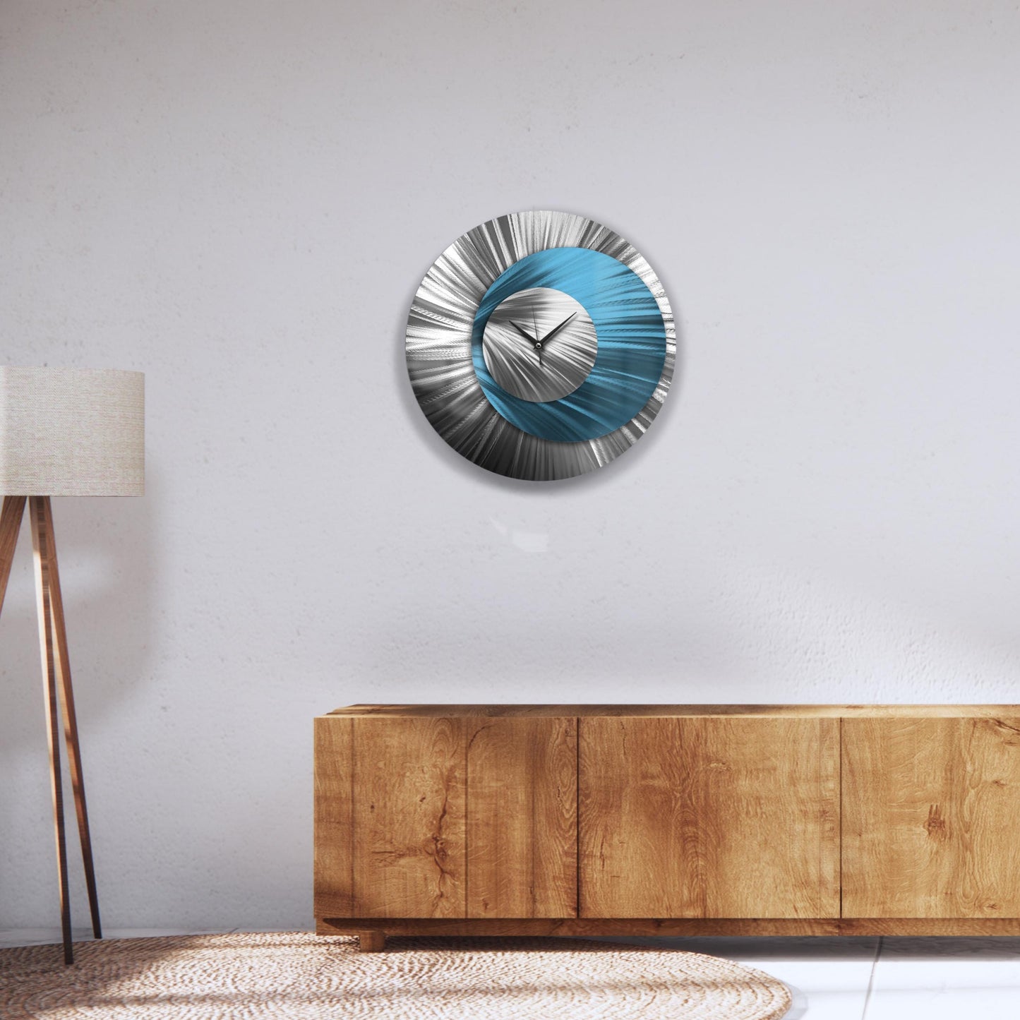 Metal Wall Clock: Spiral Abstract Modern Silver Wall Sculpture, 24"